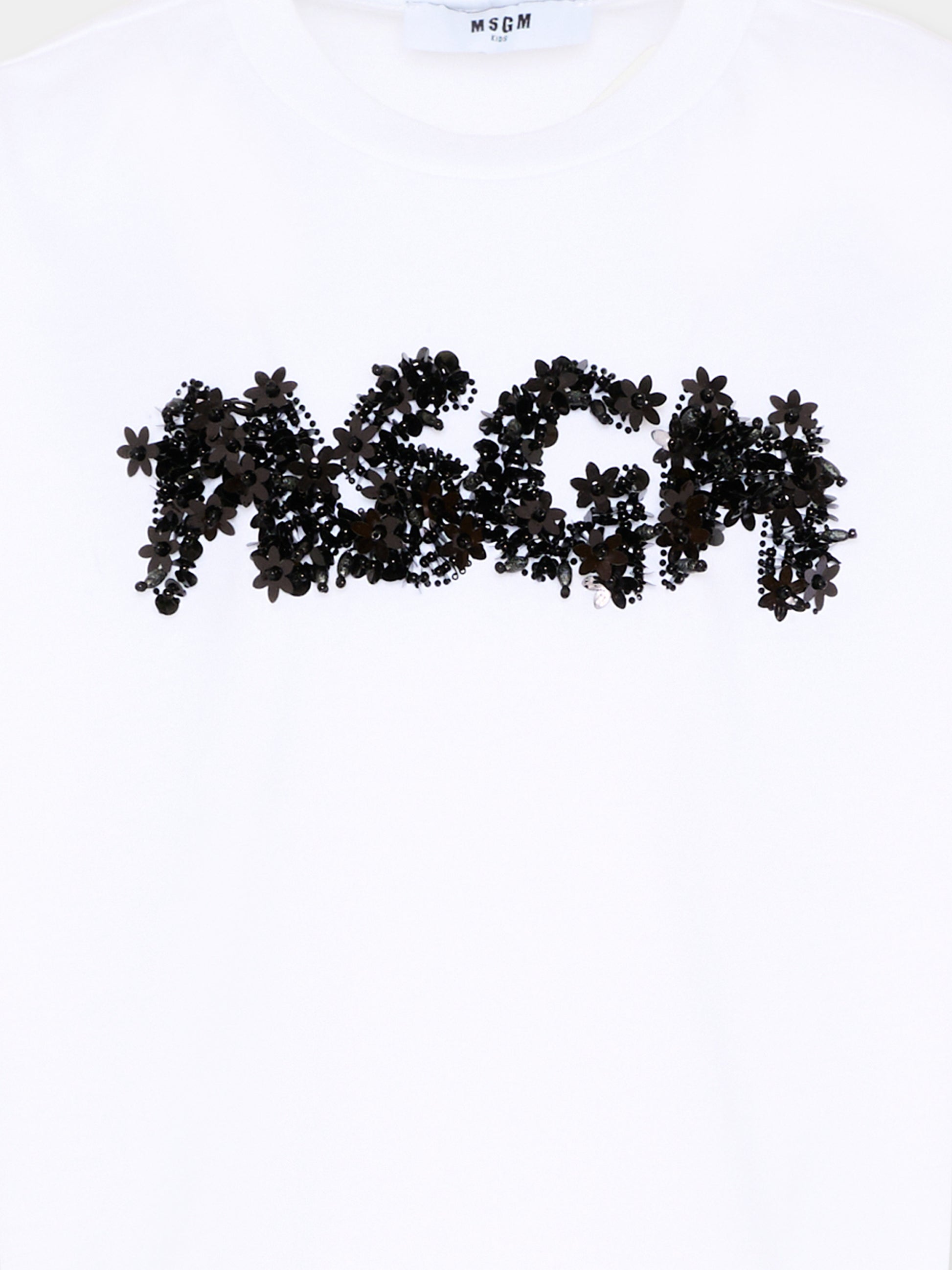 T-Shirt bianca per bambina con logo,Msgm Kids,S6MSJGTH087 001