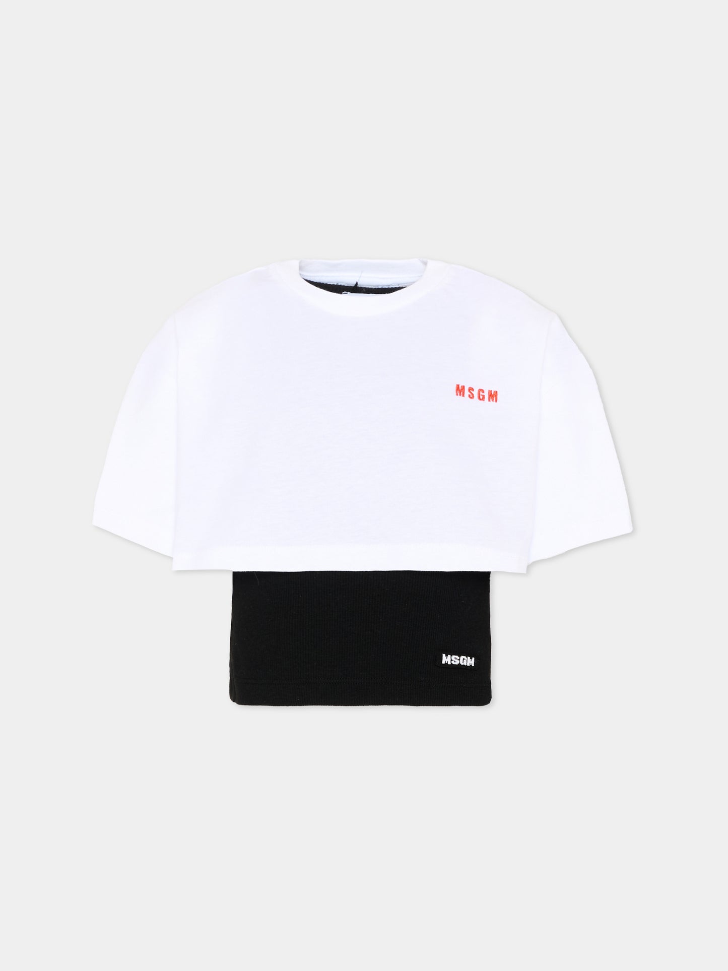 T-Shirt bianca per bambina con logo,Msgm Kids,S6MSJGTH092 001