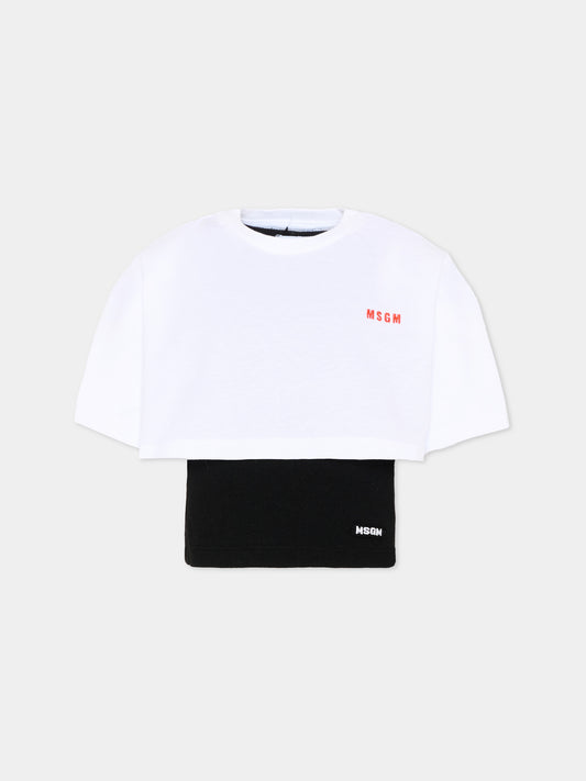 T-Shirt bianca per bambina con logo,Msgm Kids,S6MSJGTH092 001