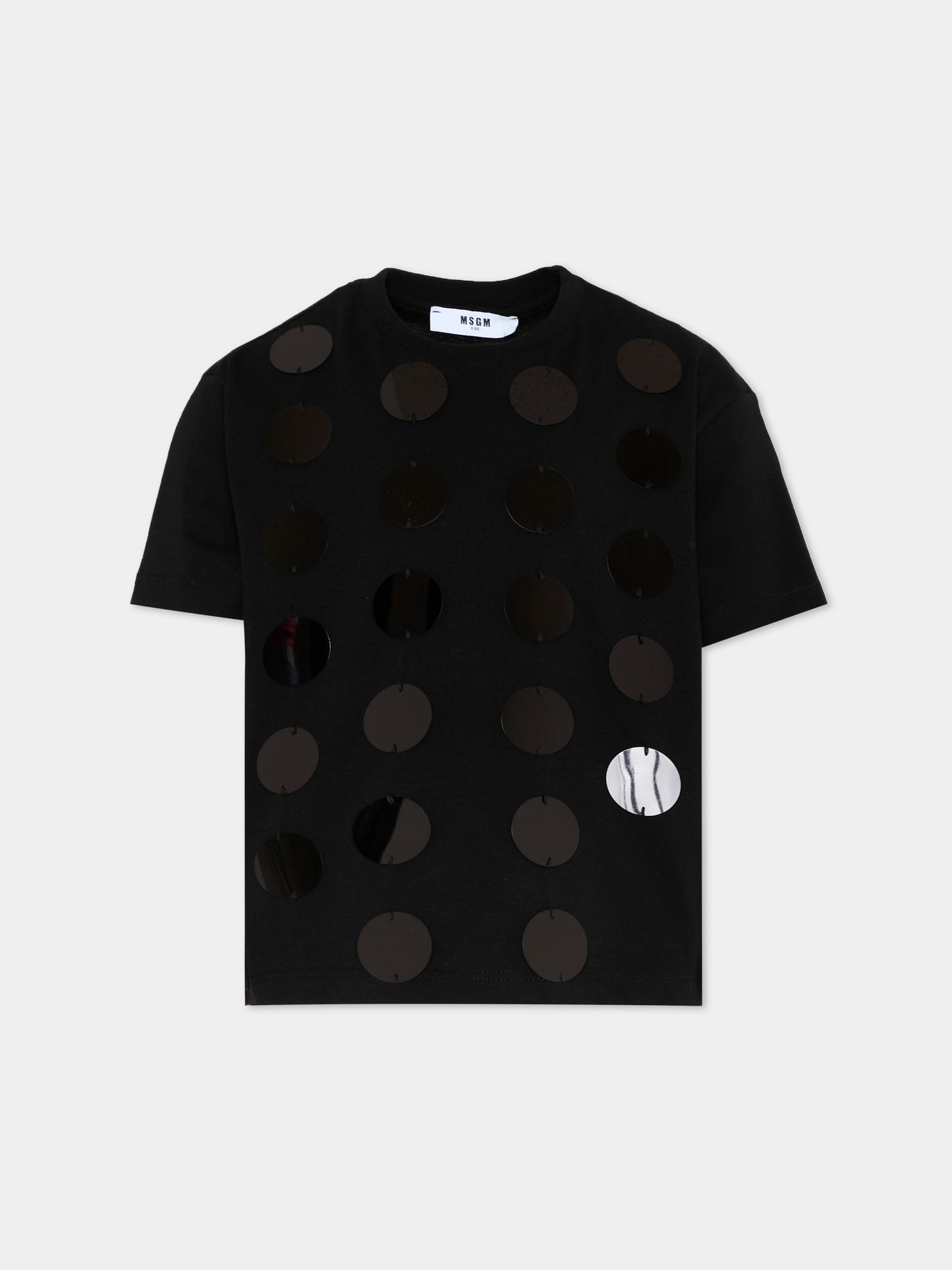 T-Shirt nera per bambina con paillettes,Msgm Kids,S6MSJGTH099 110