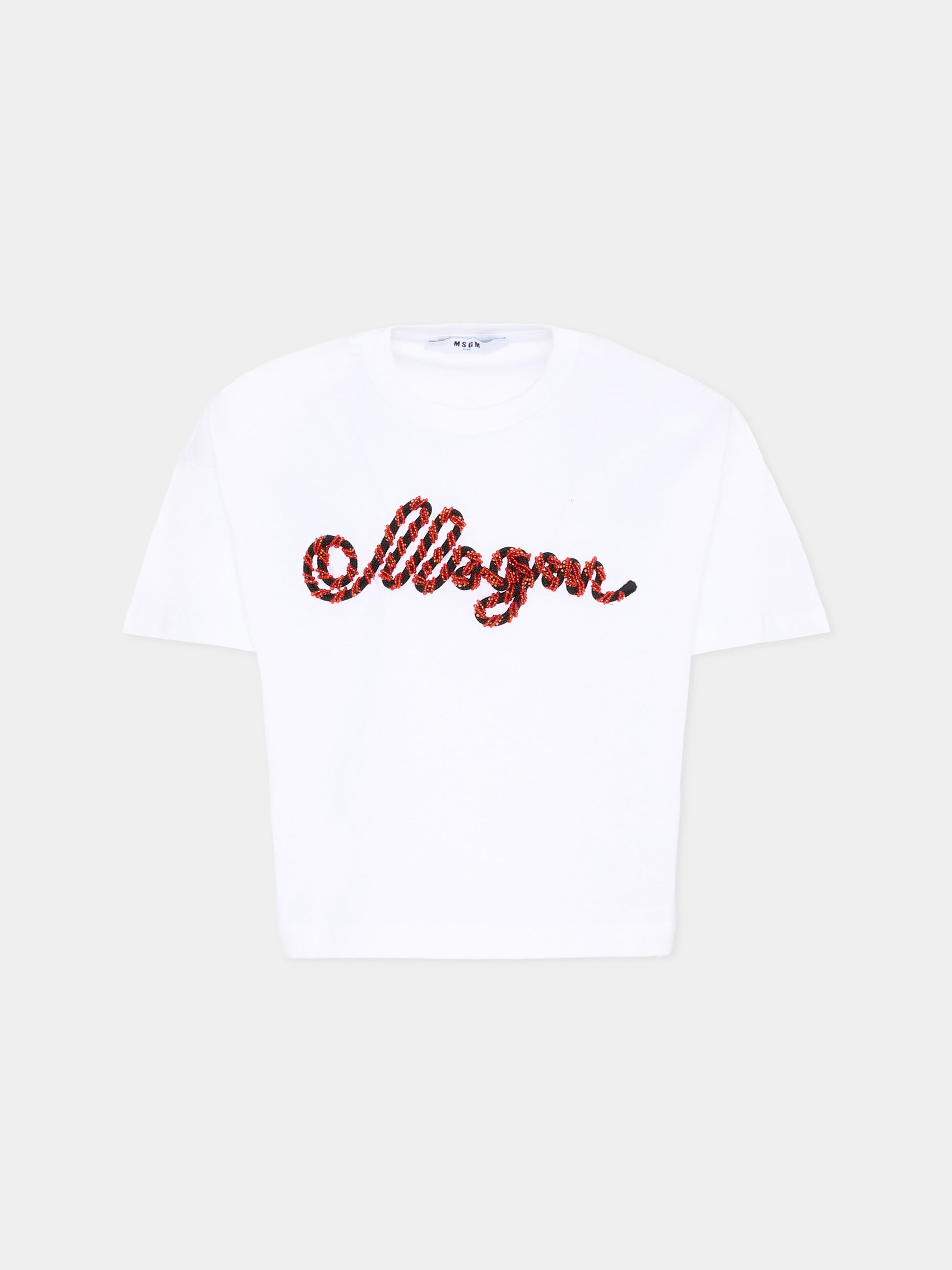 T-Shirt bianca per bambina con logo,Msgm Kids,S6MSJGTH173 001