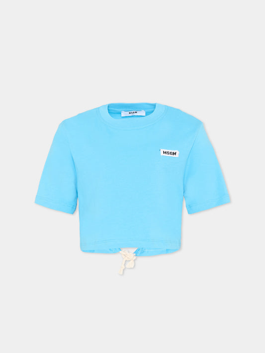 T-Shirt celeste per bambina con logo,Msgm Kids,S6MSJGTH179 MS073