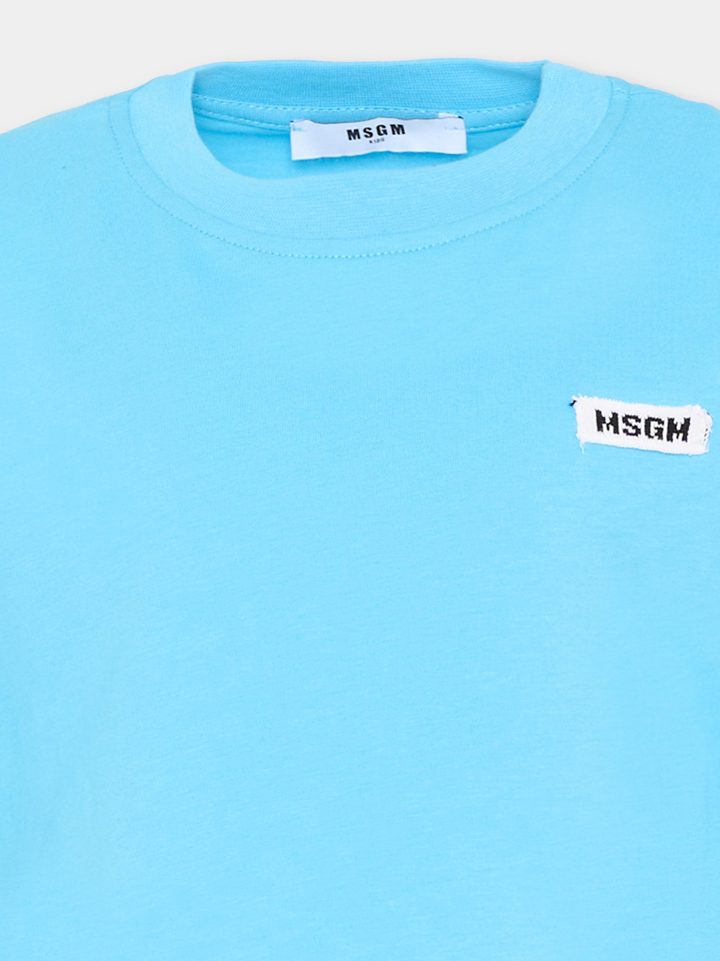 T-Shirt celeste per bambina con logo,Msgm Kids,S6MSJGTH179 MS073