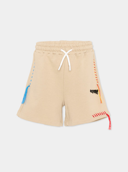 Shorts sportivi beige per bambini con logo,Msgm Kids,S6MSJUBE138 092