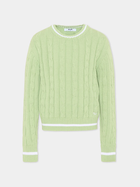 Maglione verde per bambini con trecce,Msgm Kids,S6MSJUJP286 MS077