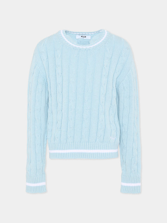 Maglione celeste per bambini a trecce,Msgm Kids,S6MSJUJP286 050