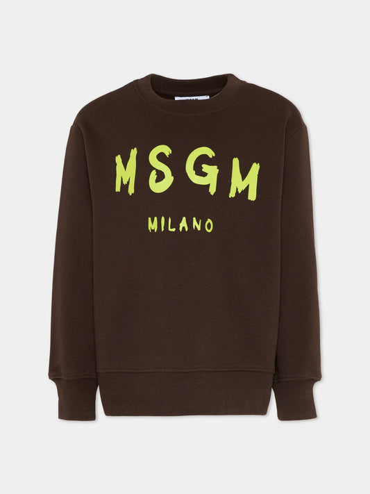 Felpa marrone per bambini con logo,Msgm Kids,S6MSJUSW007 943