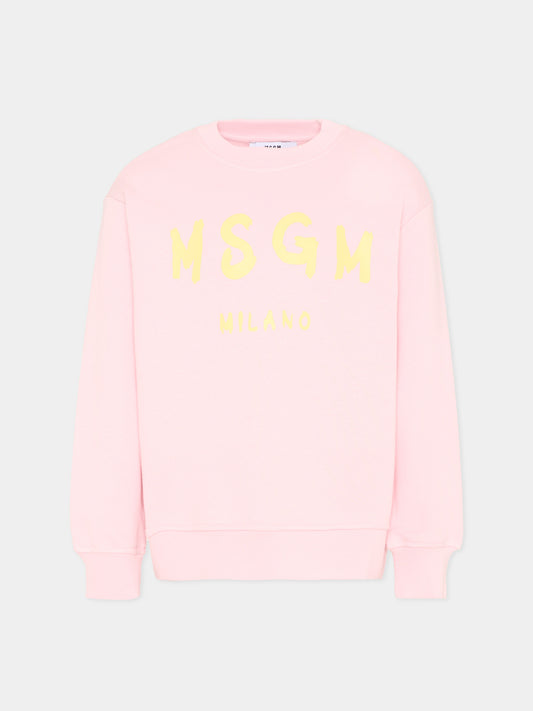 Felpa rosa per bambina con logo,Msgm Kids,S6MSJUSW007 MS076