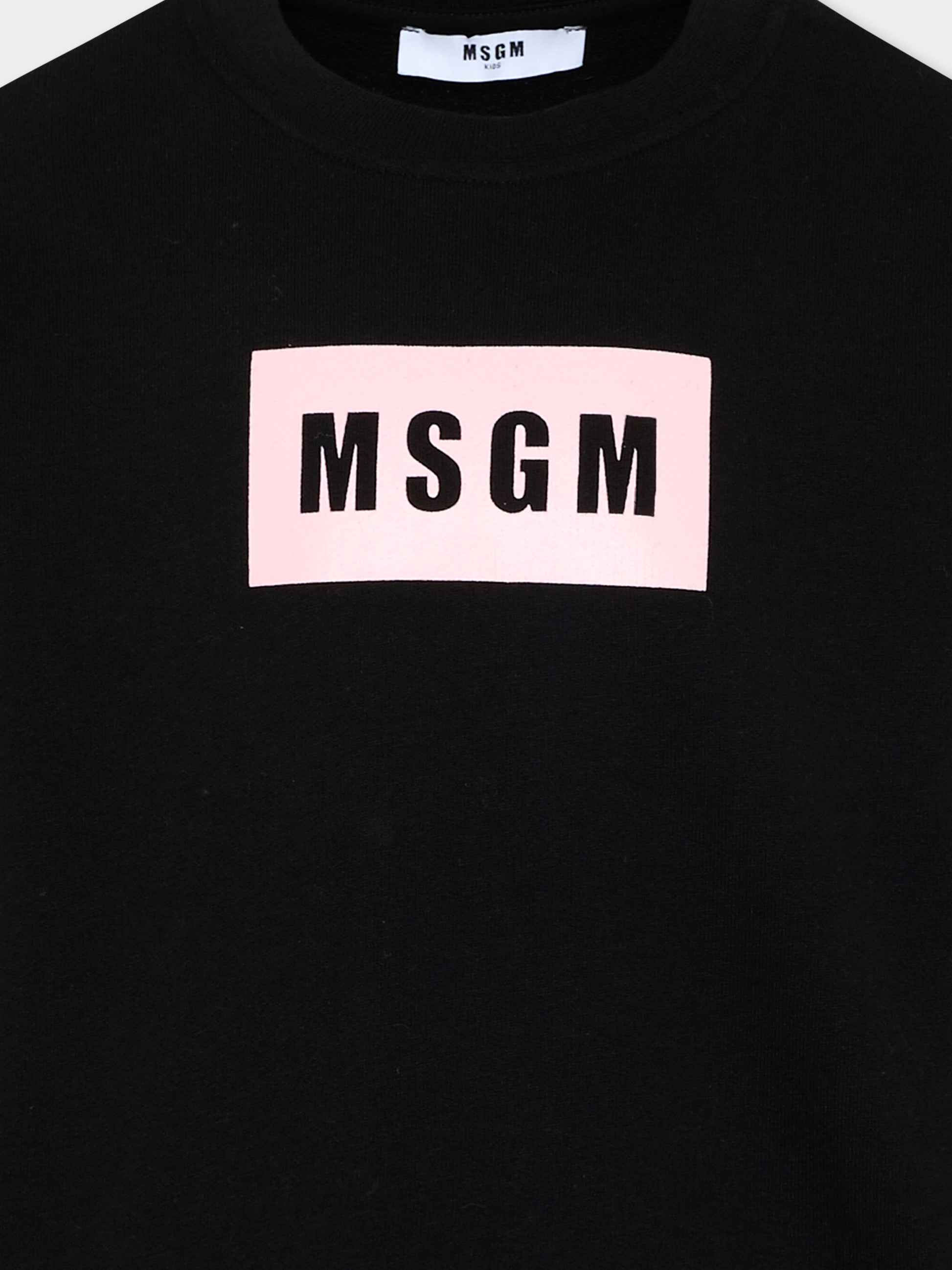 Felpa nera per bambina con logo box,Msgm Kids,S6MSJUSW009 110/88