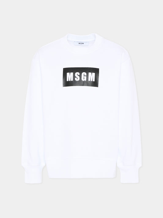Felpa bianca per bambini con logo box,Msgm Kids,S6MSJUSW009 001