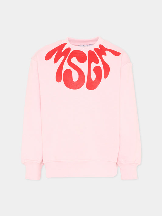 Felpa rosa per bambina con logo,Msgm Kids,S6MSJUSW220 MS076