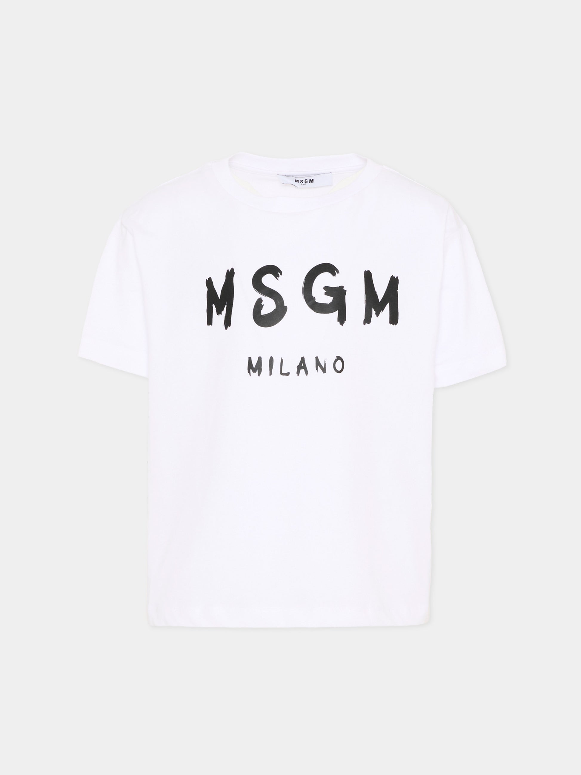 T-Shirt bianca per bambini con logo,Msgm Kids,S6MSJUTH001 001