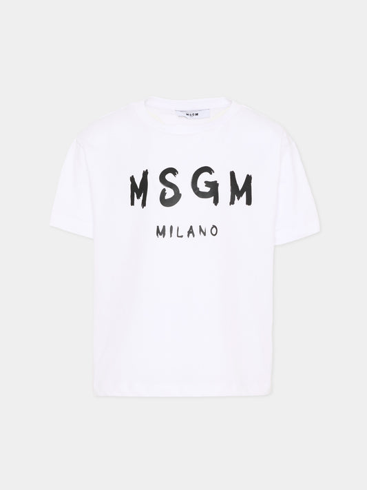 T-Shirt bianca per bambini con logo,Msgm Kids,S6MSJUTH001 001