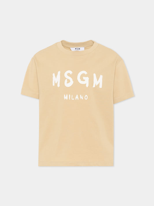 T-Shirt beige per bambini con logo,Msgm Kids,S6MSJUTH001 092