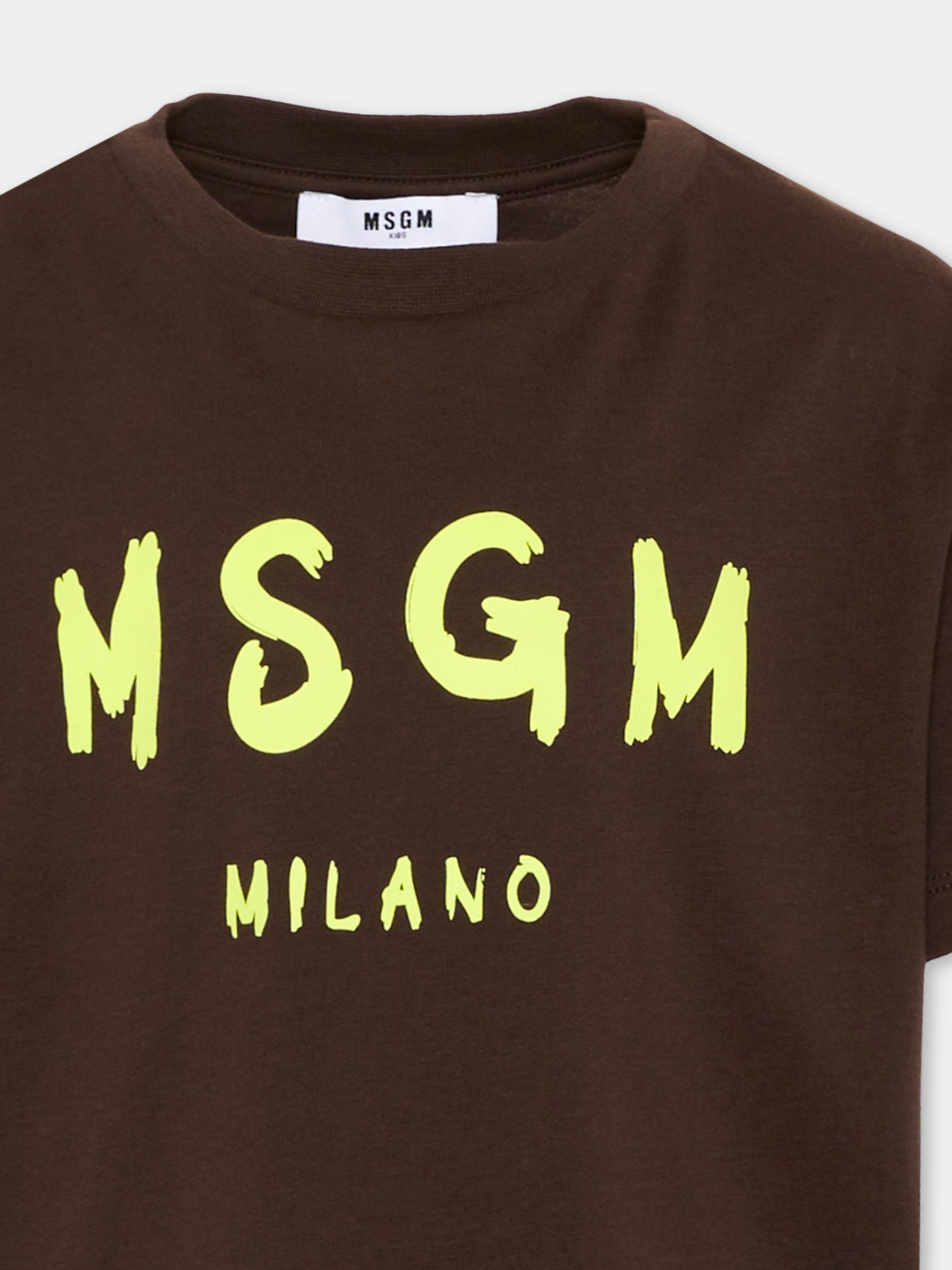 T-Shirt marrone per bambini con logo,Msgm Kids,S6MSJUTH001 943