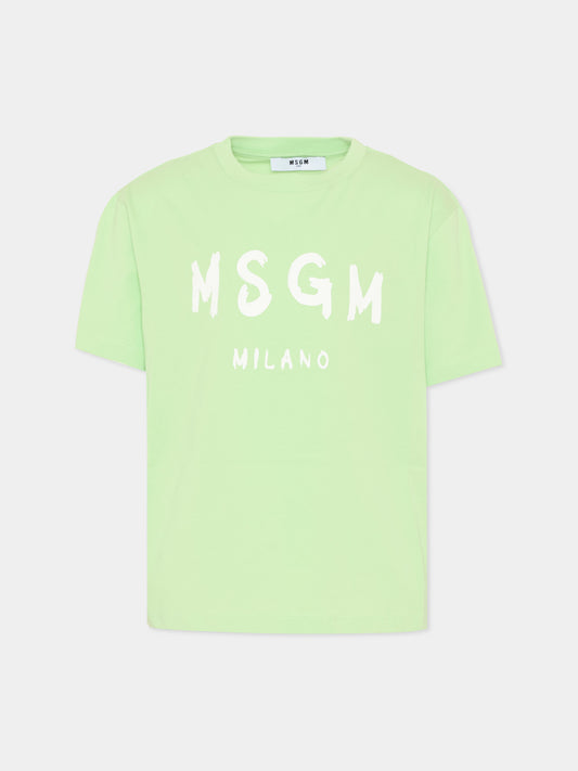 T-Shirt verde per bambini con logo,Msgm Kids,S6MSJUTH001 MS077