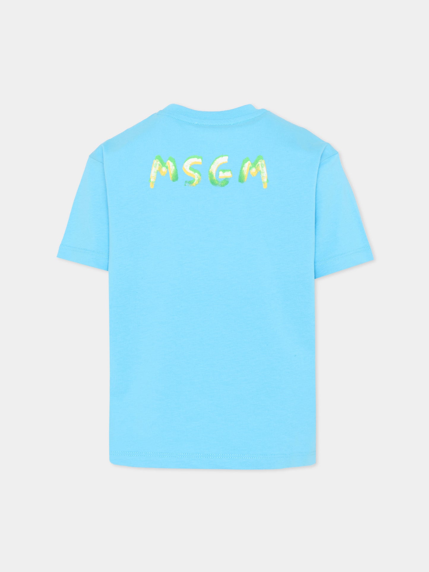 T-Shirt blu per bambini con logo,Msgm Kids,S6MSJUTH003 MS073