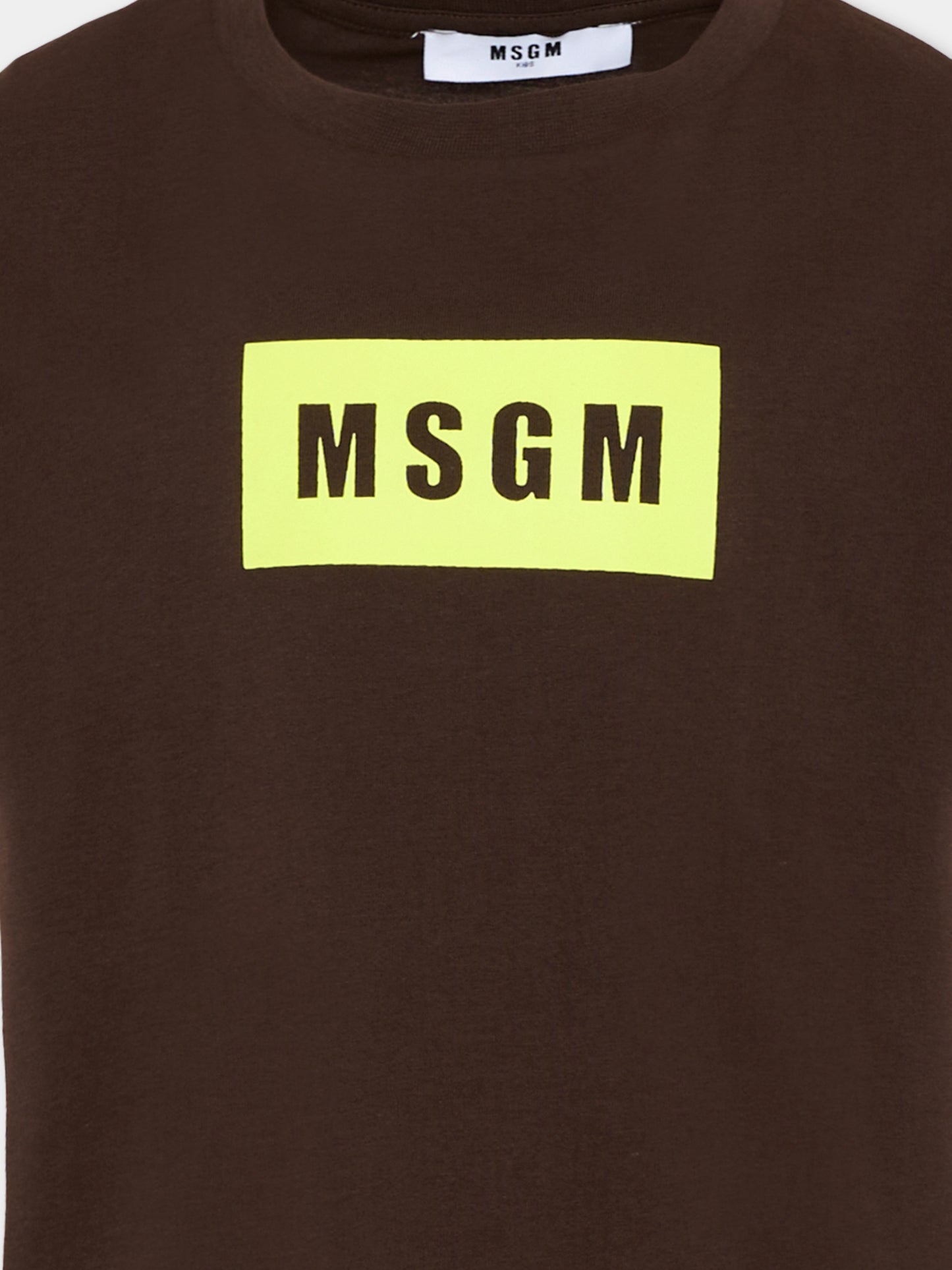 T-Shirt marrone per bambini con logo,Msgm Kids,S6MSJUTH005 943