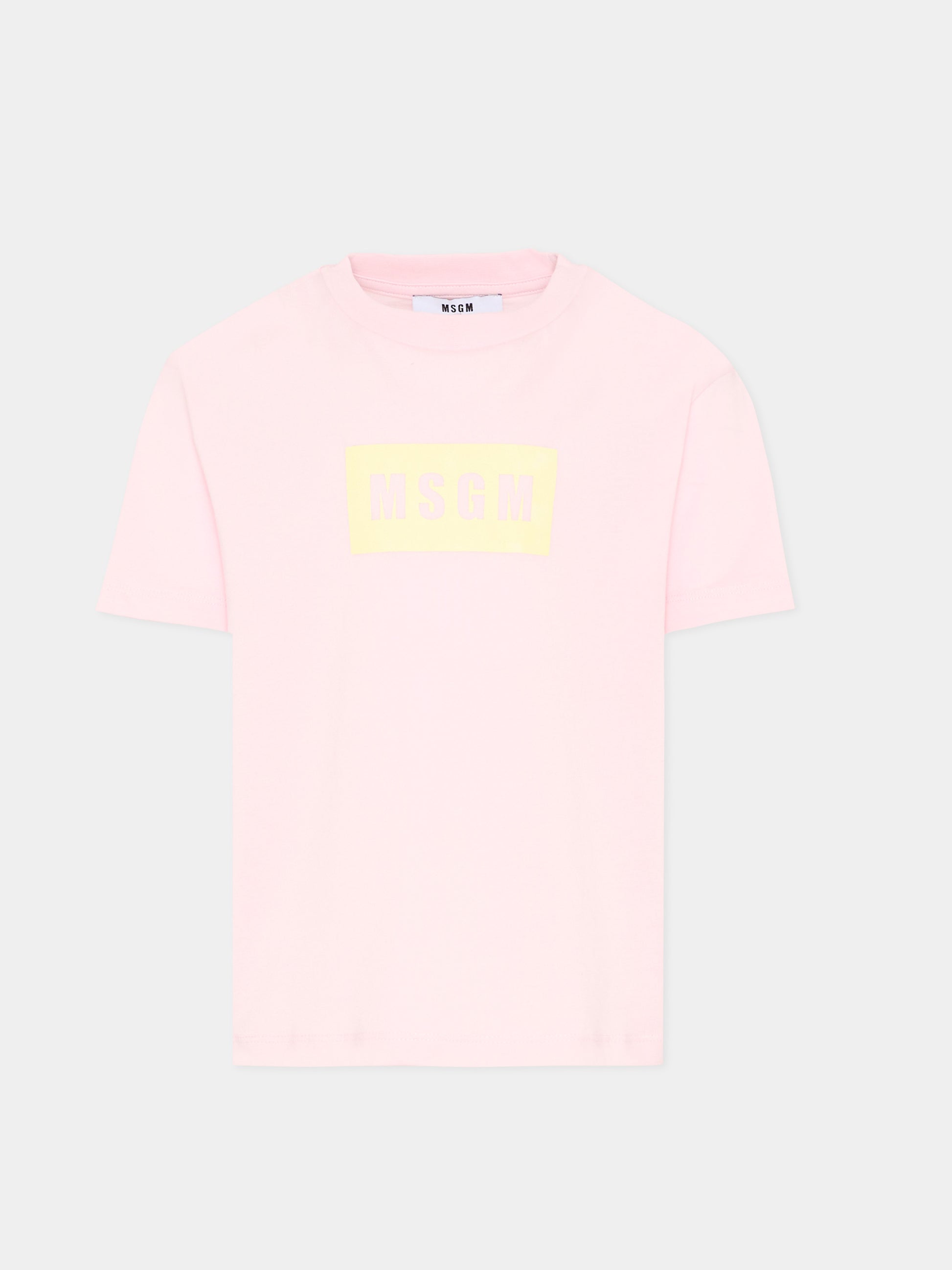 T-Shirt rosa per bambina con logo box,Msgm Kids,S6MSJUTH005 MS076