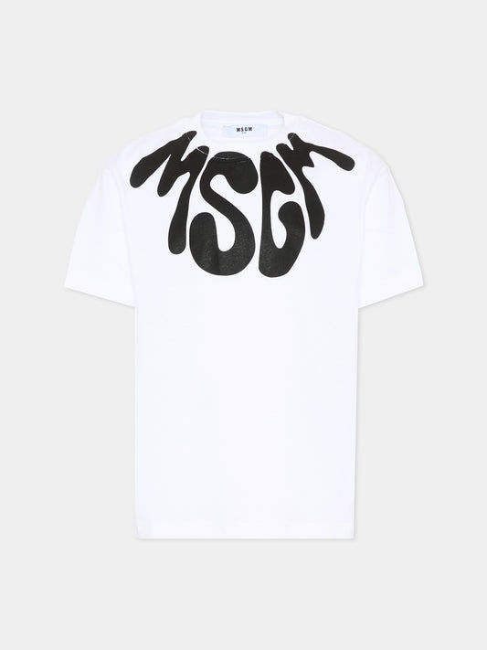 T-Shirt bianca per bambini con logo,Msgm Kids,S6MSJUTH222 001/01