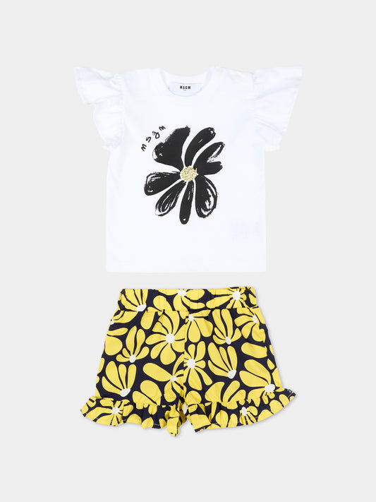 Completo sportivo giallo per neonata con stampa floreale,Msgm Kids,S6MSNGTR270 MS009