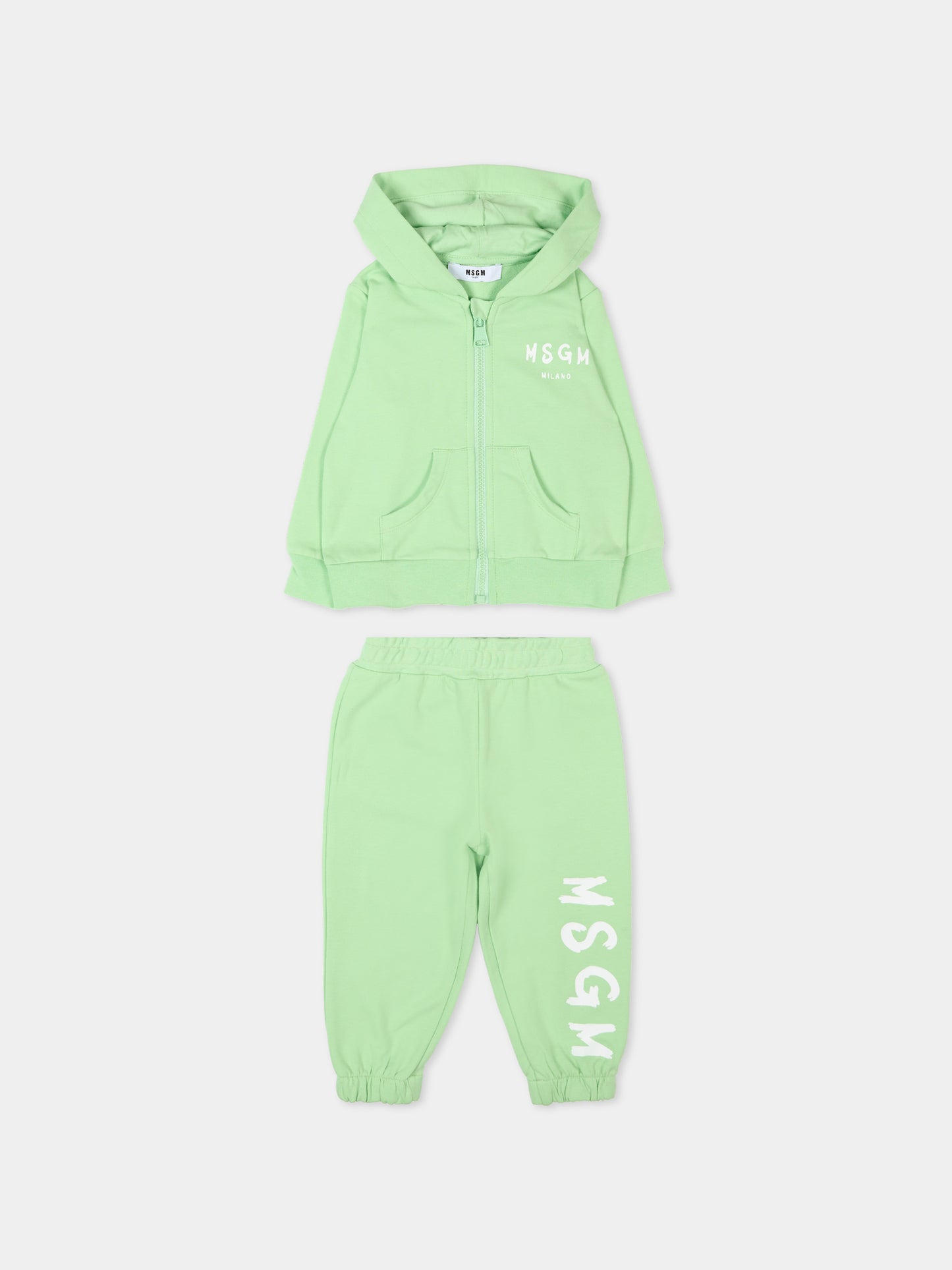 Completo sportivo verde per neonati con logo,Msgm Kids,S6MSUNSF265 MS077