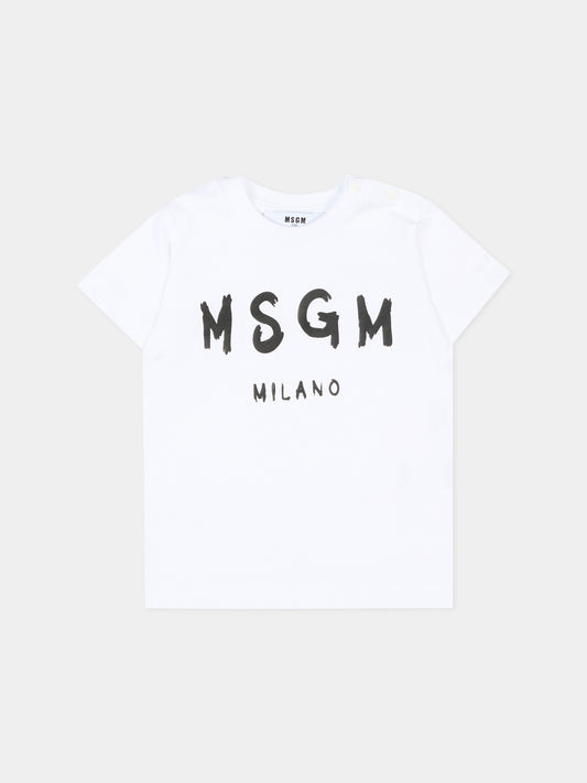 T-Shirt bianca per neonati con logo,Msgm Kids,S6MSUNTH266 001