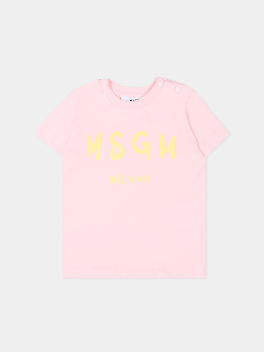 T-shirt rosa per neonata con logo,Msgm Kids,S6MSUNTH266 MS076