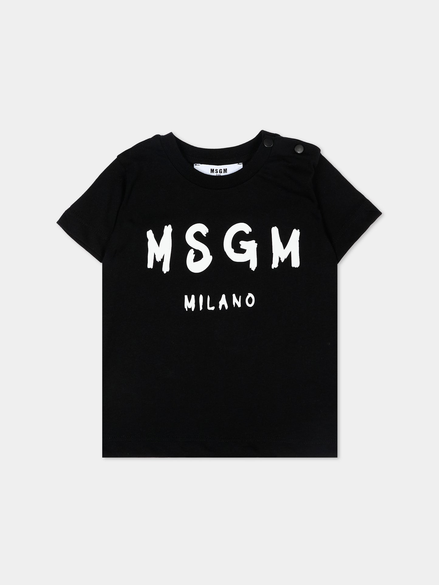 T-Shirt nera per neonati con logo,Msgm Kids,S6MSUNTH266 110