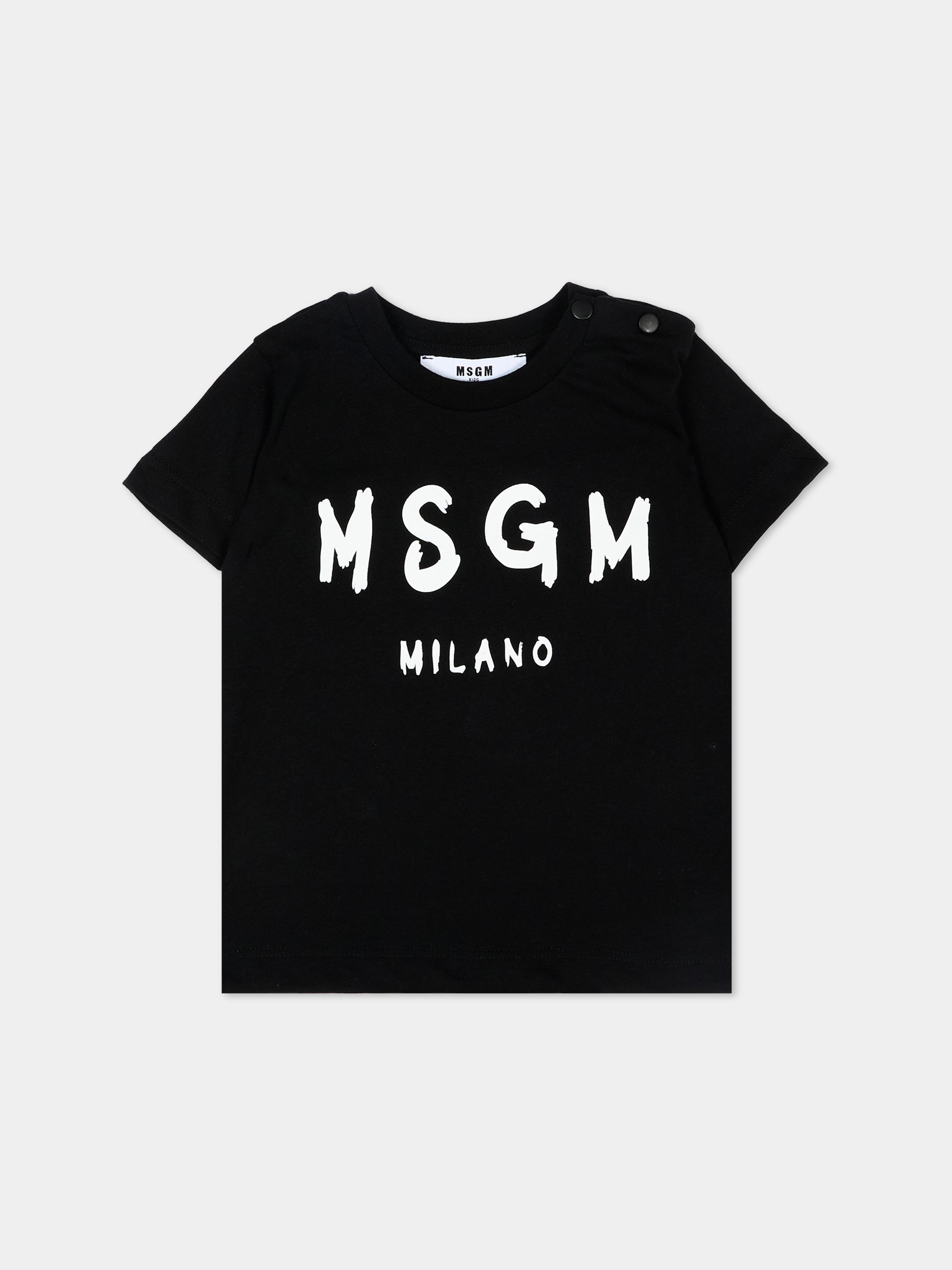 T-Shirt nera per neonati con logo,Msgm Kids,S6MSUNTH266 110