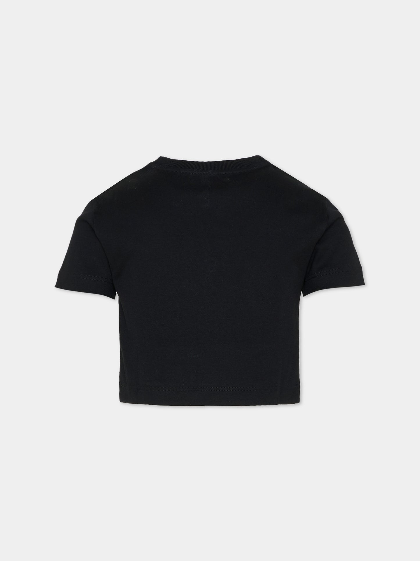 T-shirt crop nera per bambina con logo e scritta,Dolce & Gabbana Kids,L5JTQH G7PXF N0000