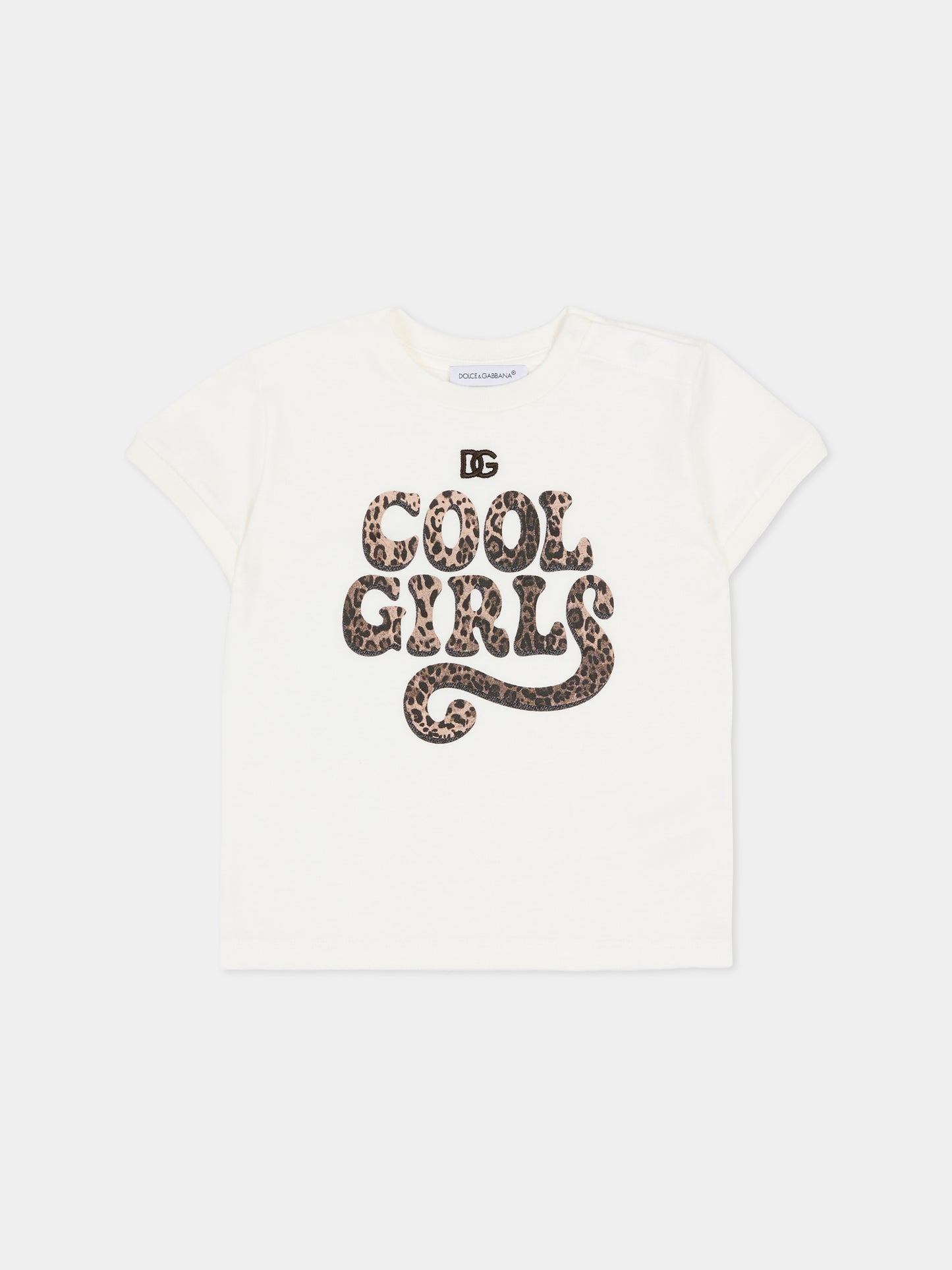 T-shirt bianca per neonata con logo e scritta,Dolce & Gabbana Kids,L2JTJT G7PXG W0111