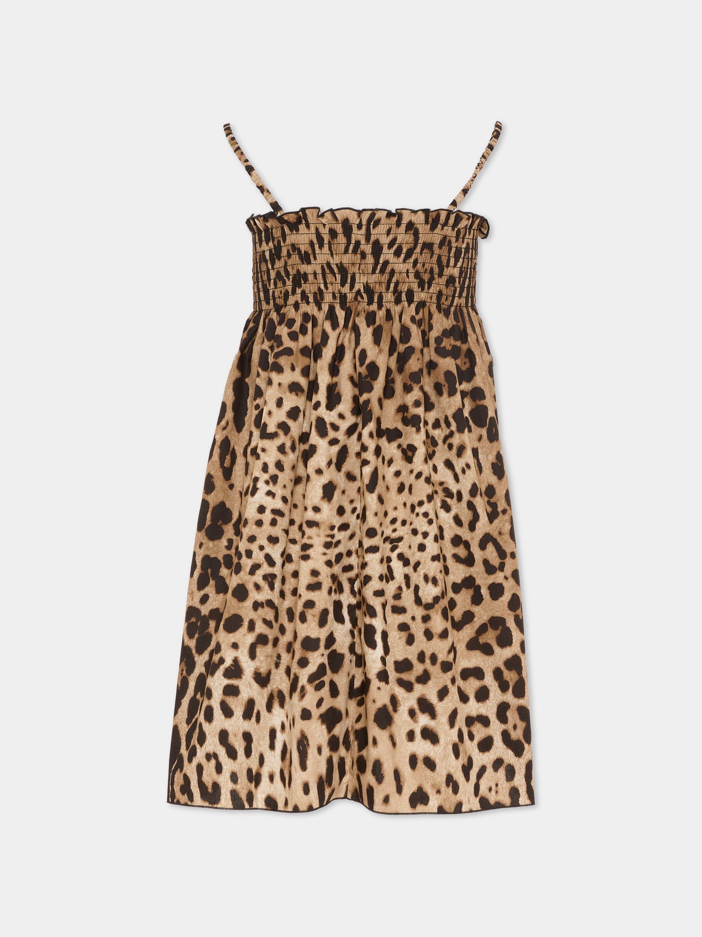 Vestito marrone per bambina con stampa leopardata,Dolce & Gabbana Kids,L53DM9 HS5E3 HY13M