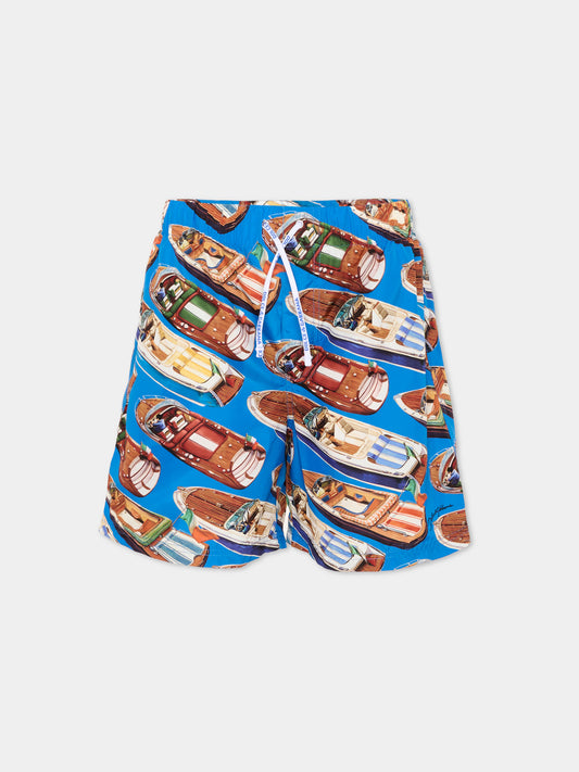 Boxer mare multicolor per bambino con barche,Dolce & Gabbana Kids,L4J818 ON0D4 HT5YT