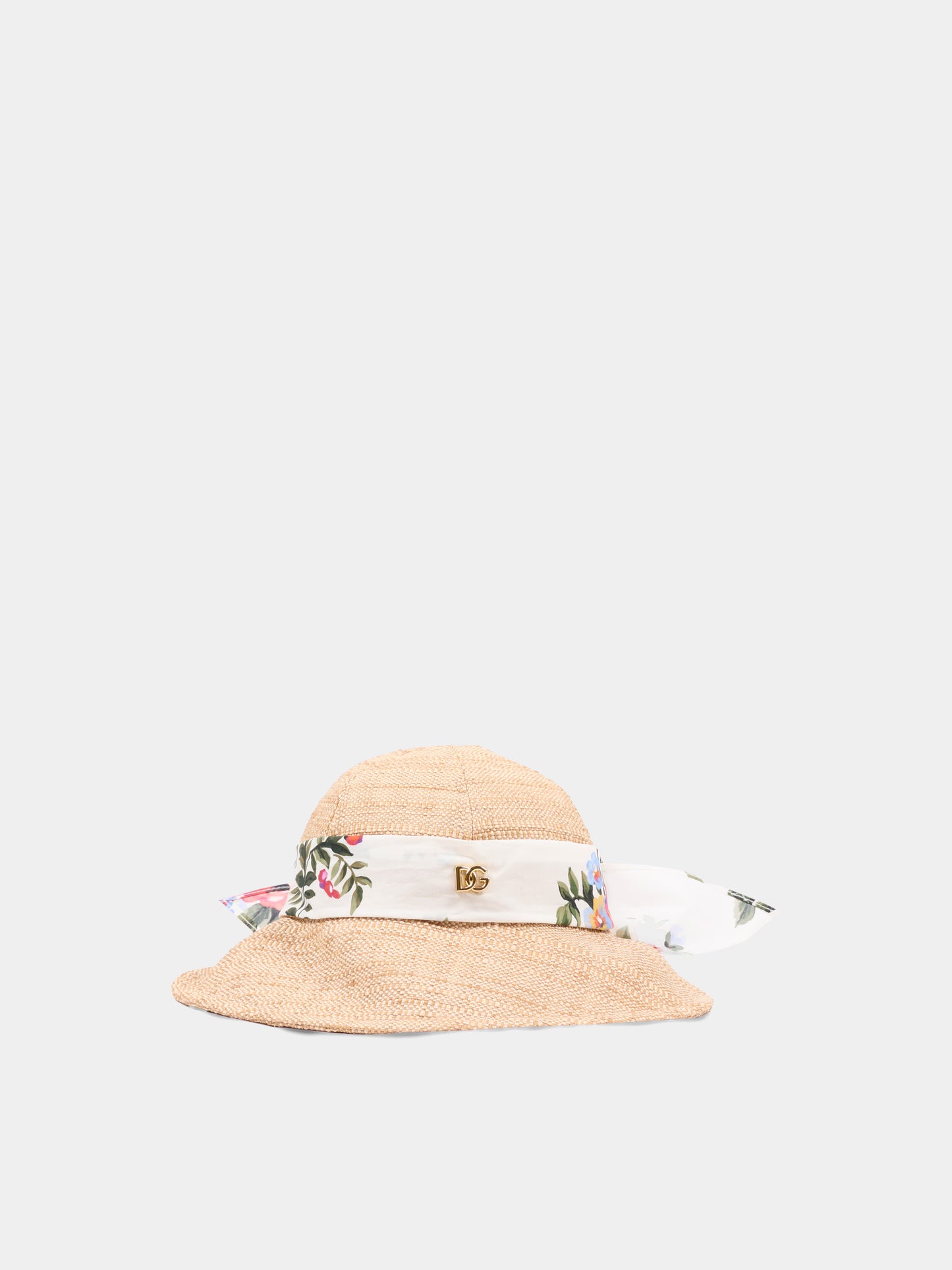 Cappello di paglia beige per bambina floreale,Dolce & Gabbana Kids,LB5H67 G7PWE S9000