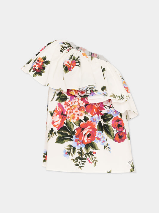 Top bianco per bambina con stampa floreale,Dolce & Gabbana Kids,L51N73 HS5UU HA5ZO