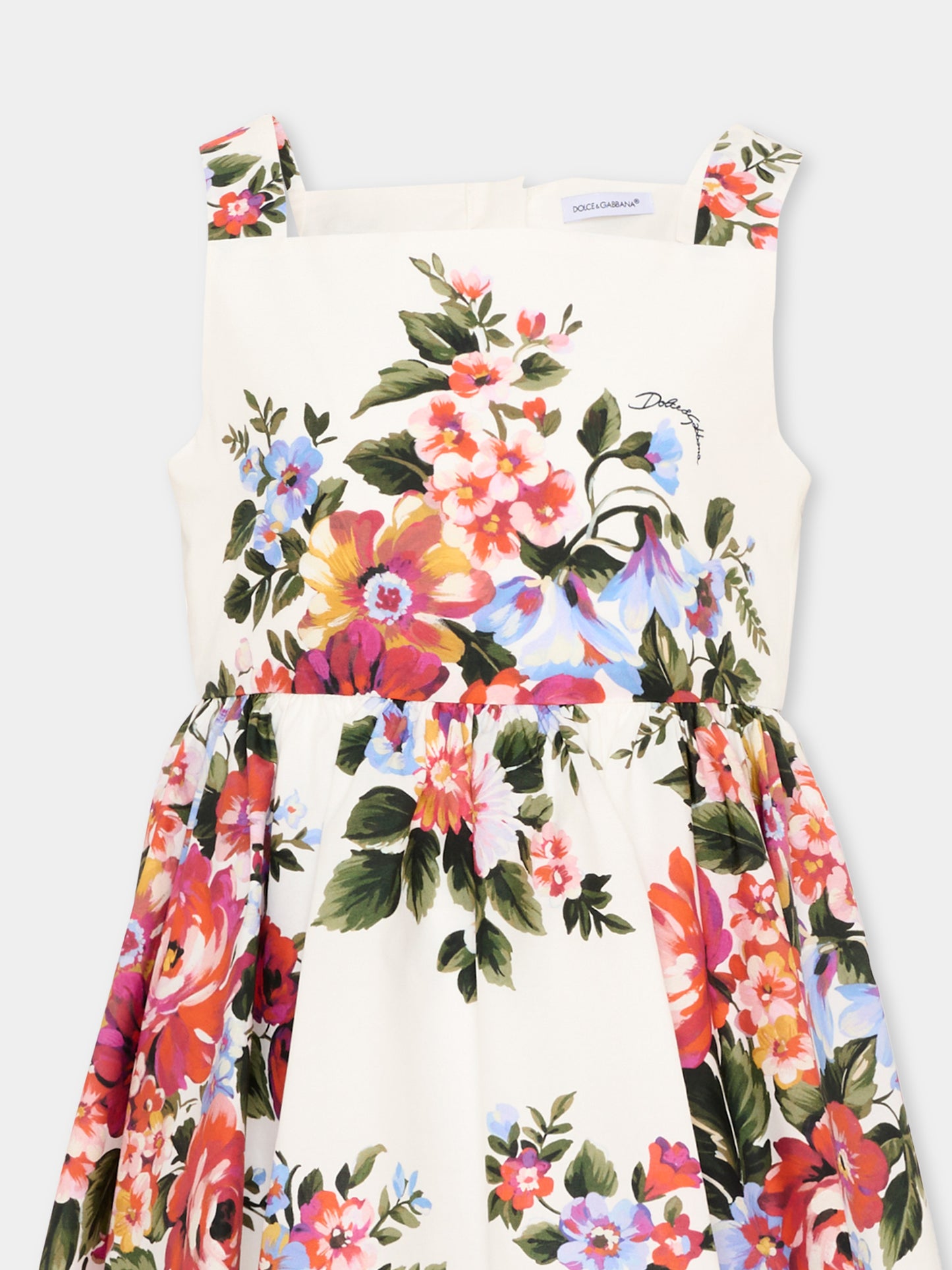 Vestito bianco floreale per bambina,Dolce & Gabbana Kids,L53DI6 HS5UU HA5ZO
