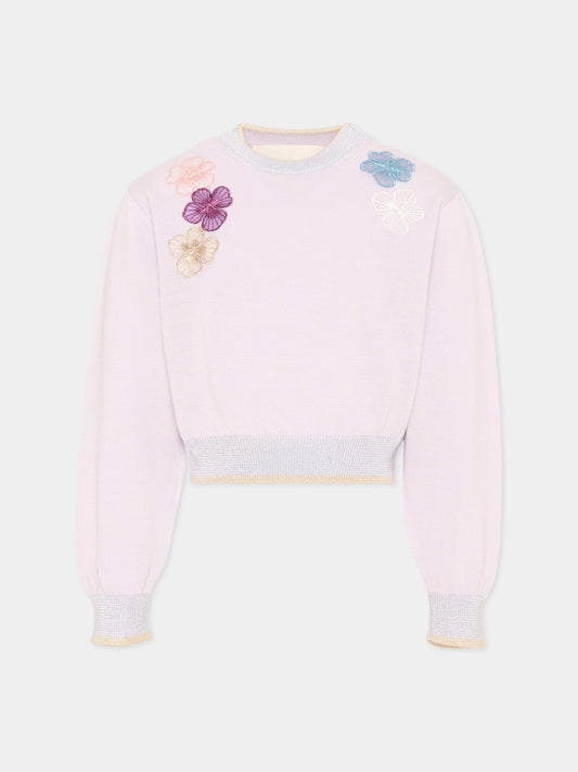 Maglione lilla per bambina con fiori,Simonetta,SY9A20-X0018 545