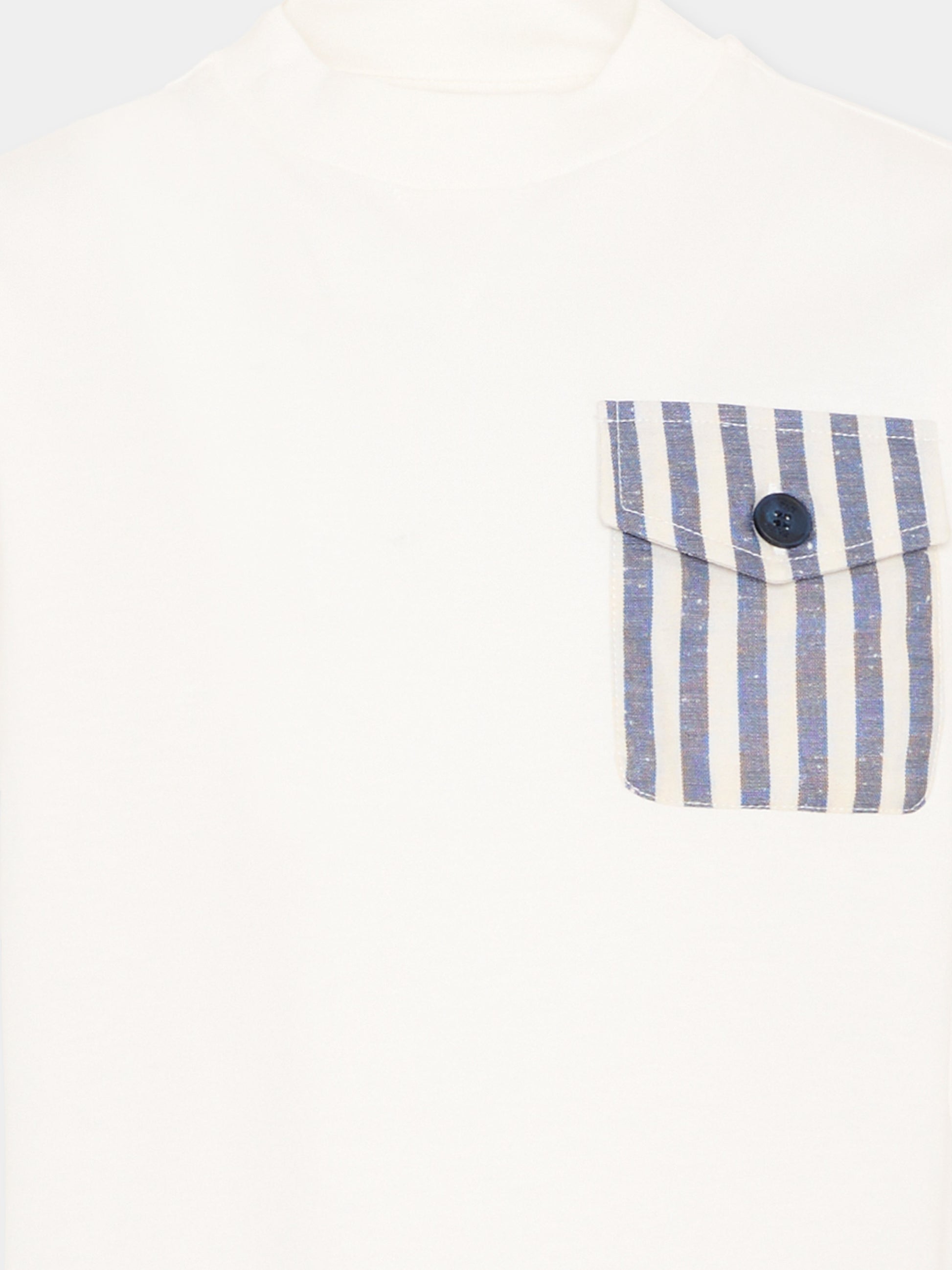 T-shirt avorio per bambino con tasca a righe,Fay Kids,FY8P41 Z3708 101BL
