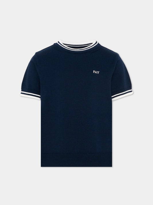 Maglia blu per bambino con logo,Fay Kids,FY9P21 Z3668 618