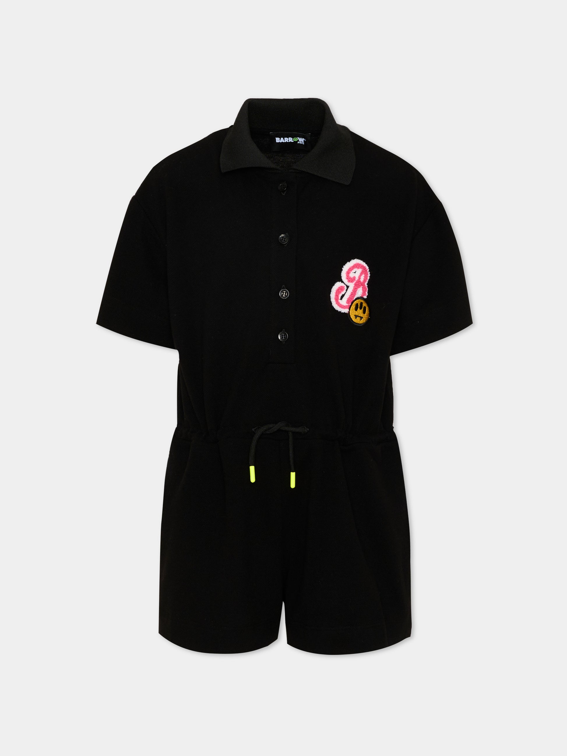 Jumpsuit nera per bambina con patch logo,Barrow,S6BKJGRS142 110