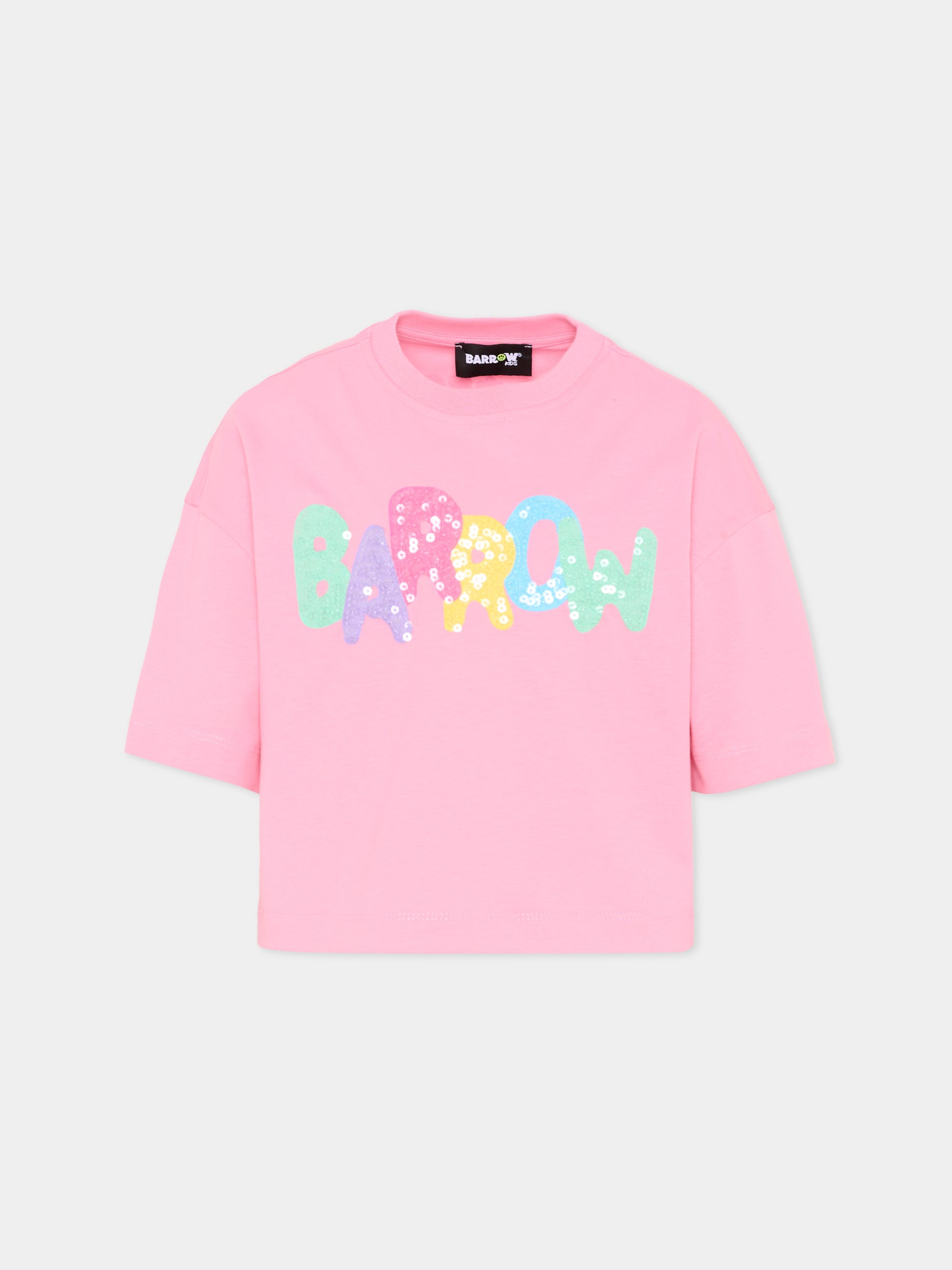 T-Shirt rosa per bambina con logo,Barrow,S6BKJGTH132 BW311