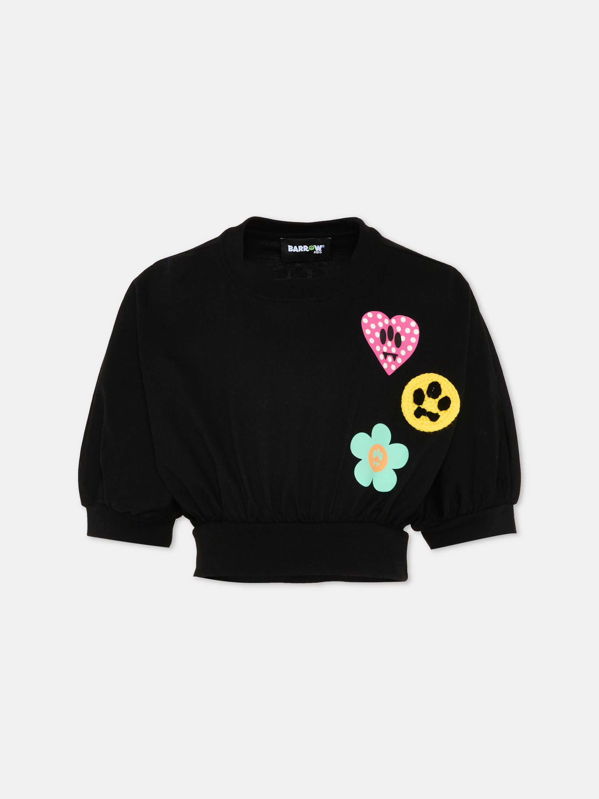 T-Shirt nera per bambina con patch,Barrow,S6BKJGTH133 110