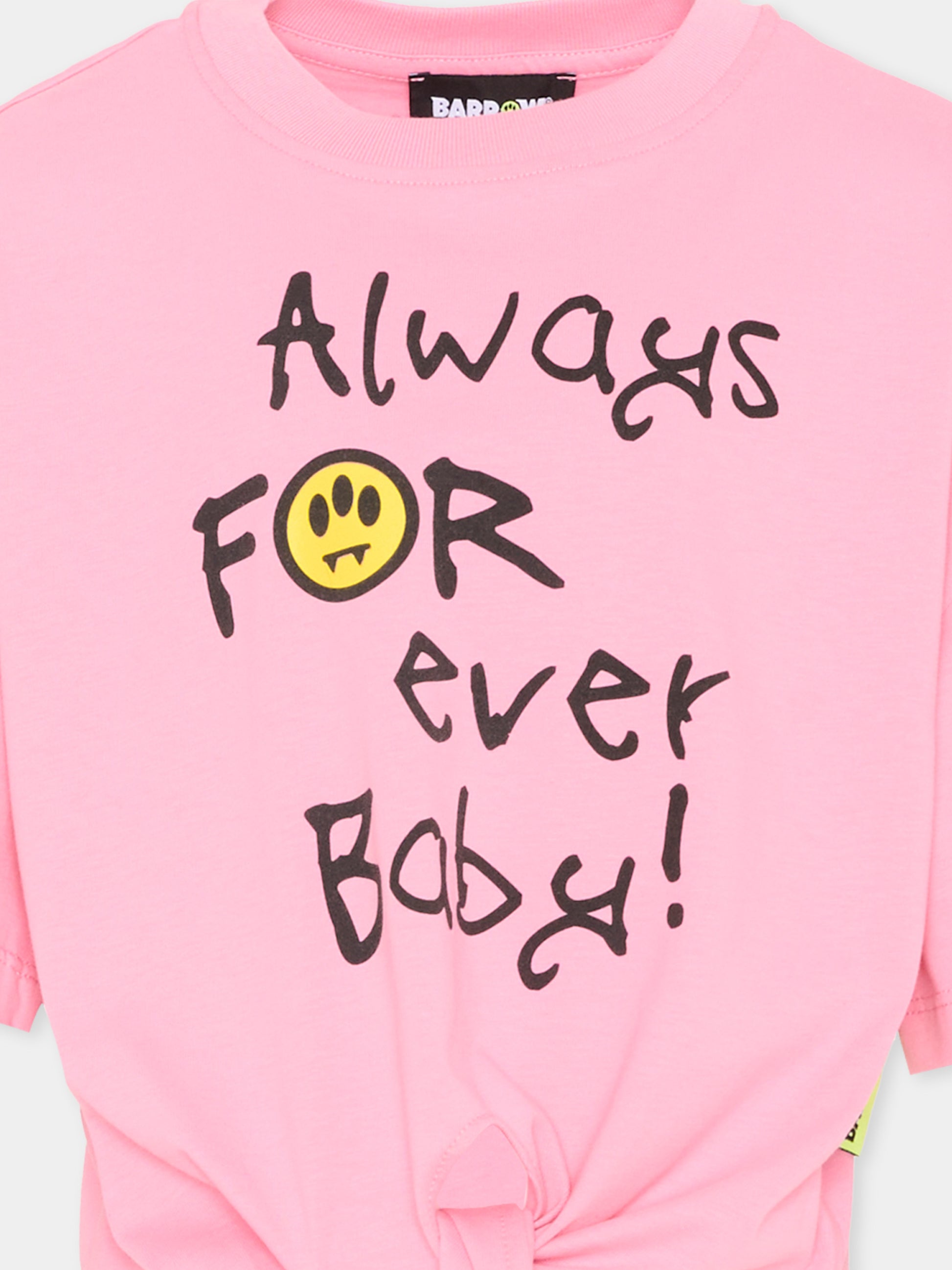 T-Shirt rosa per bambina con stampa,Barrow,S6BKJGTH140 BW311