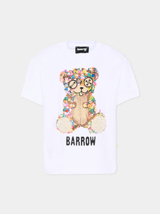 T-Shirt bianca per bambina con orsetto,Barrow,S6BKJGTH177 002