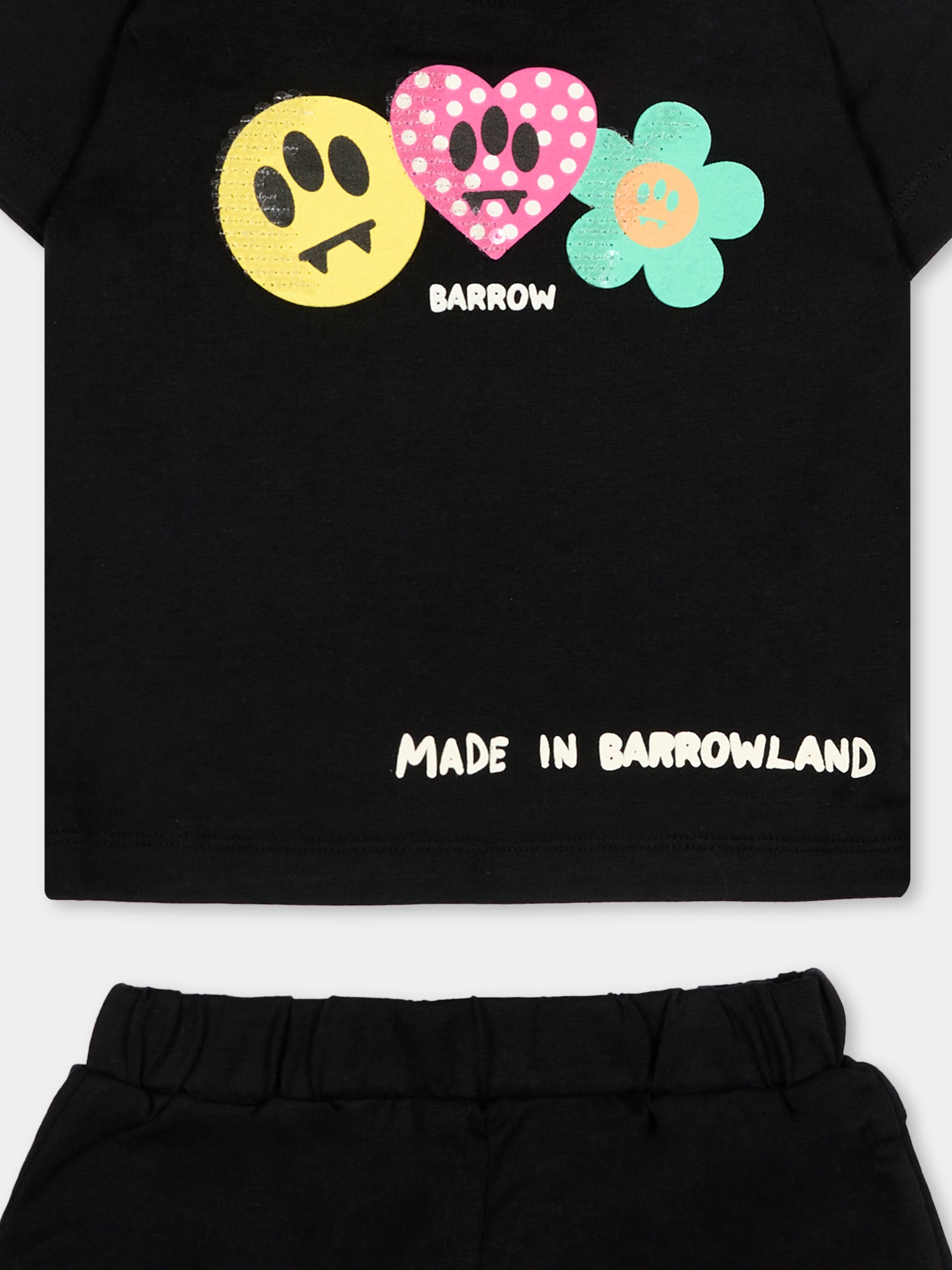 Completo sportivo nero per neonata con stampe pop,Barrow,S6BKNGTR198 110