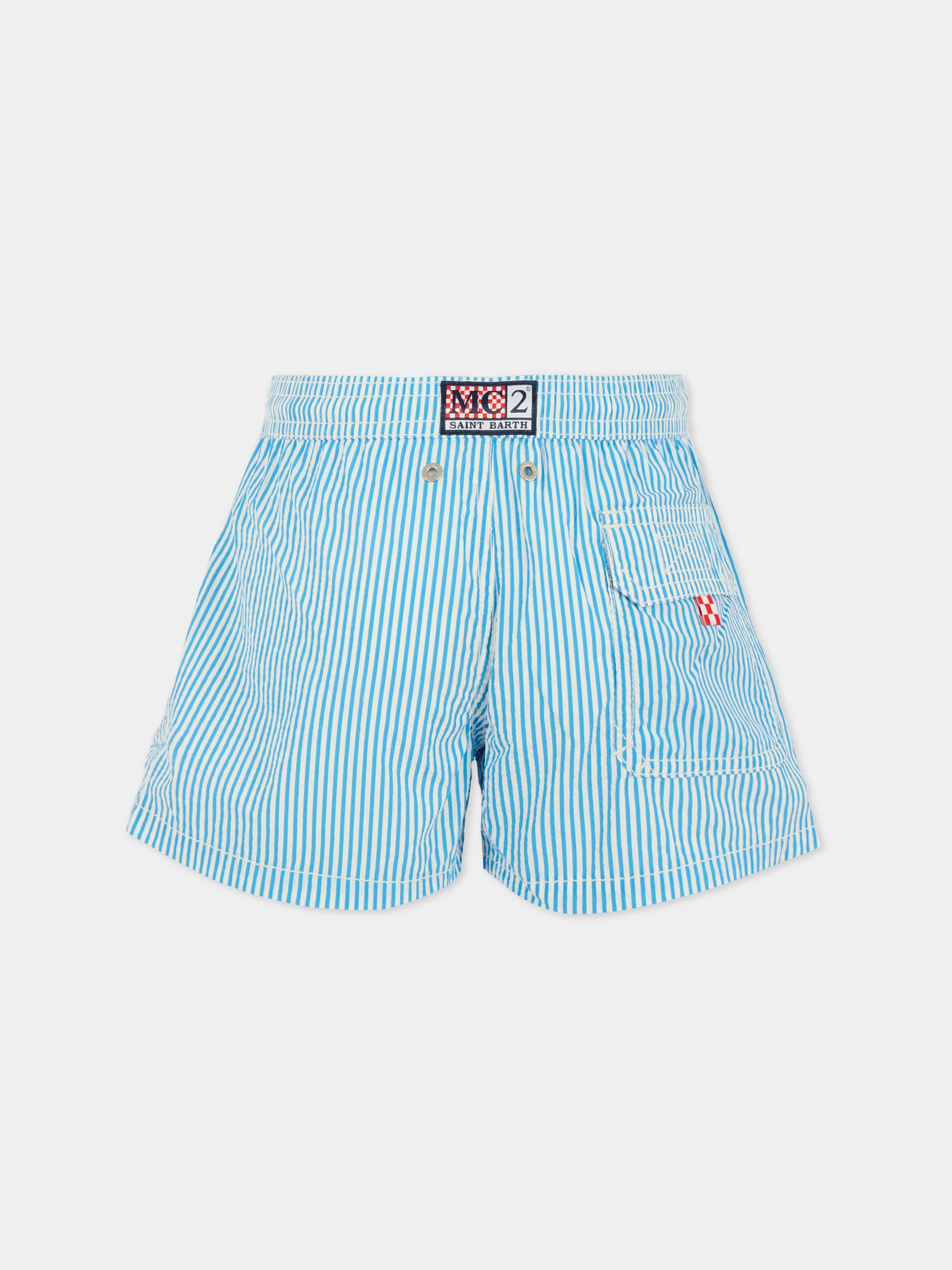 Boxer mare azzurro per bambino con logo ricamato,Mc2 Saint Barth,PATM002 01059H