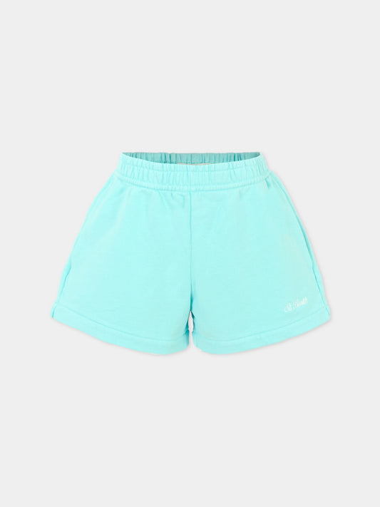 Shorts celesti per bambina con logo bianco,Mc2 Saint Barth,CATE0002 00769F