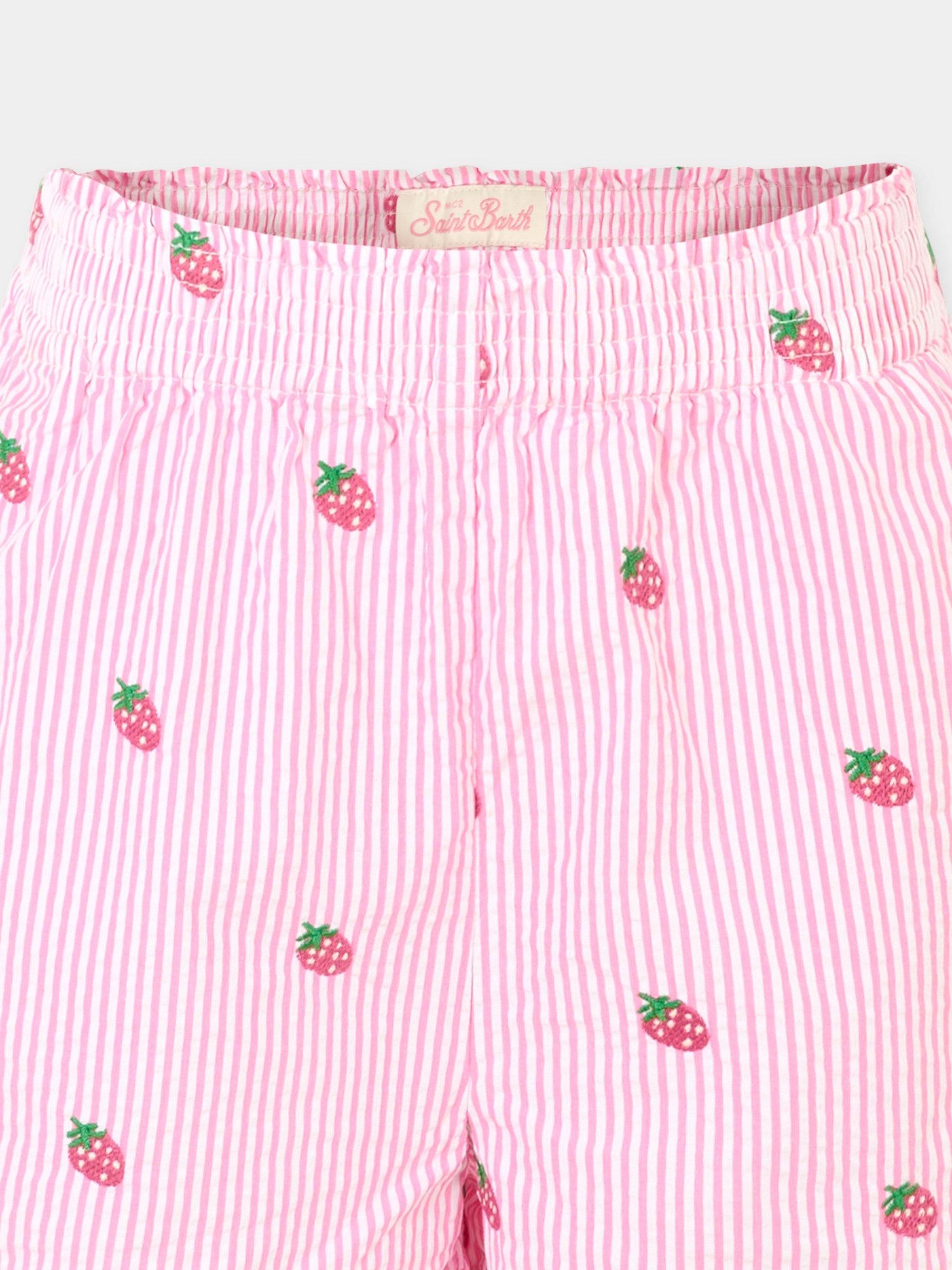 Shorts rosa per bambina con fragole ricamate,Mc2 Saint Barth,MEA001 01430H