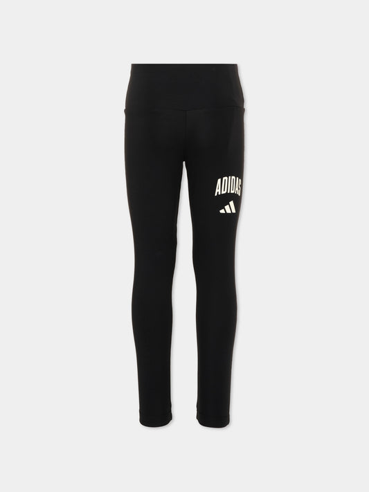 Leggings neri per bambina con logo,Adidas,KC4602